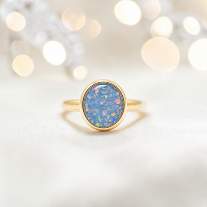 Baby Blue 9ct gold round memorial ring,  Matilda, handcrafted in Lancashire, UK – by Keepsake Memorial Jewellery