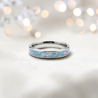 Baby blue Ridge unisex stainless steel channel memorial ring, handcrafted in Lancashire UK by Keepsake Memorial Jewellery