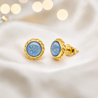 Baby Blue Tala 9ct gold flower earrings, handcrafted in Lancashire, UK – by Keepsake Memorial Jewellery