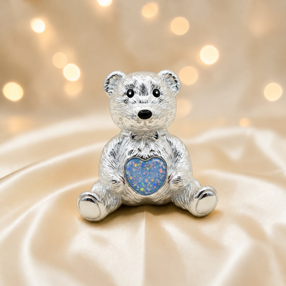 Stainless steel ted memorial bear,  in baby blue, handcrafted in Lancashire UK - by Keepsake Memorial Jewellery