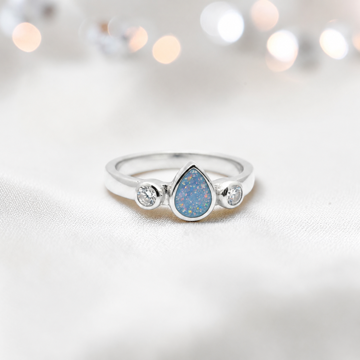 Keepsake Memorial Silver Cassiel Ashes Ring in baby blue - Handcrafted in the UK
