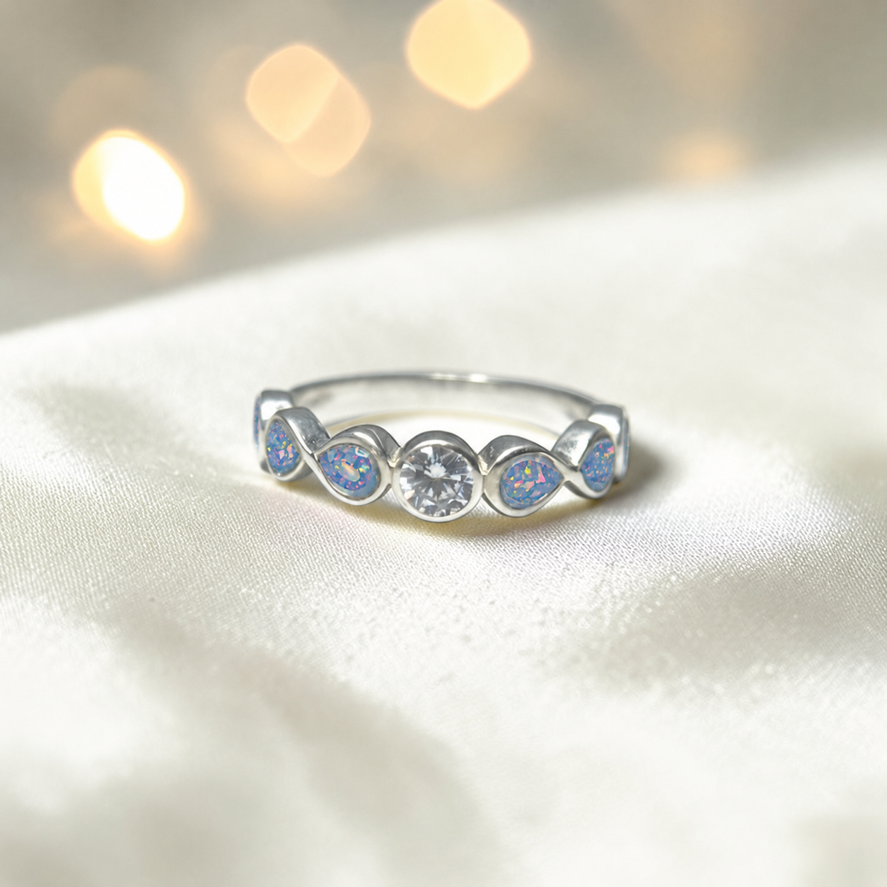 Keepsake Memorial Silver Celestina Ashes Ring in Baby Blue  - Handcrafted in the UK
