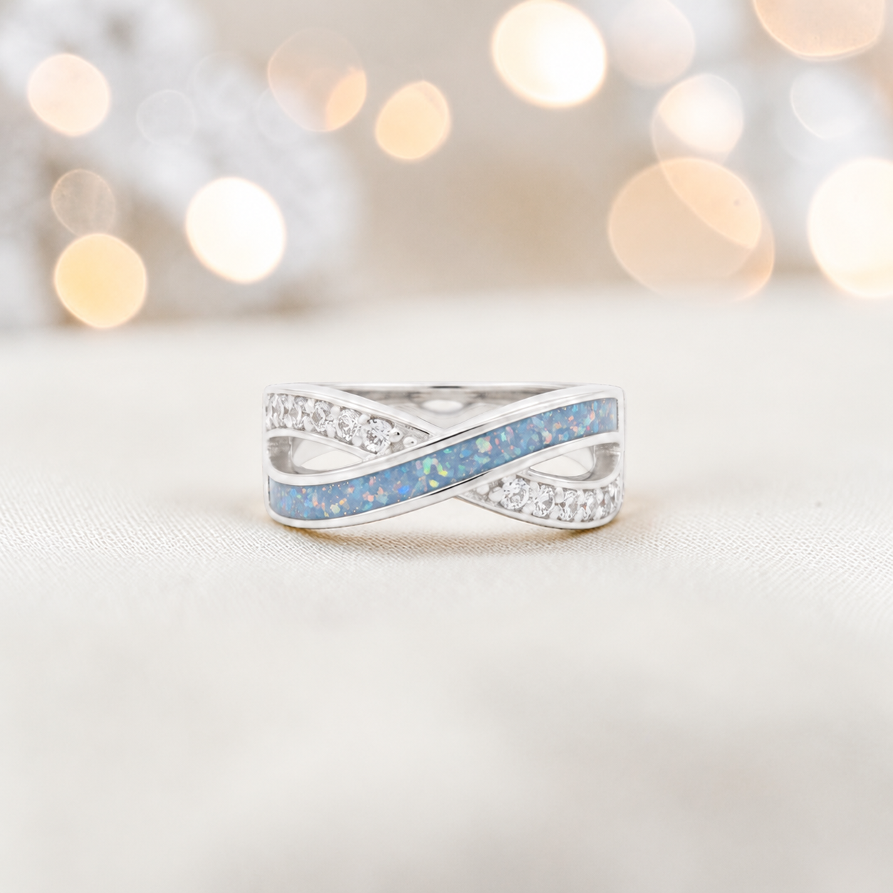 Keepsake Memorial Silver Elsie Ashes Ring in baby blue - Handcrafted in the UK