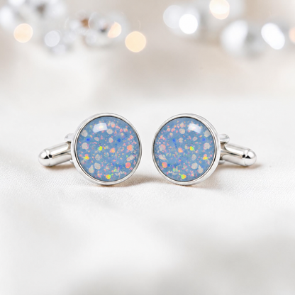 Baby blue silver Eterna memorial ashes cufflinks, handcrafted in Lancashire UK