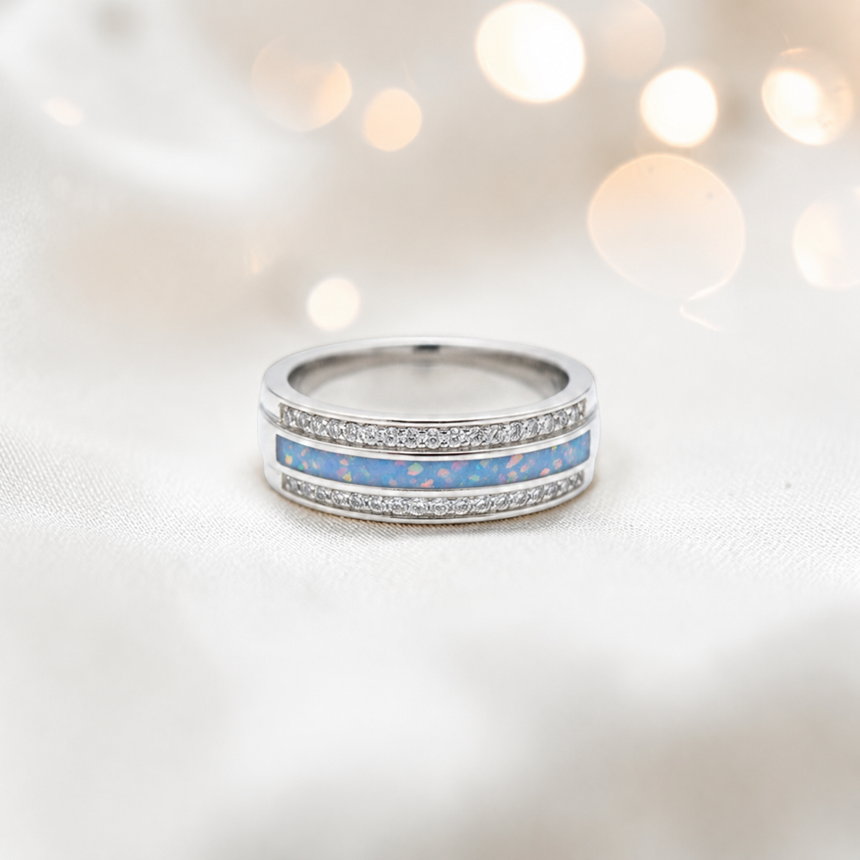 Keepsake Memorial Silver Evie Ashes Ring in Baby Blue - Handcrafted in the UK