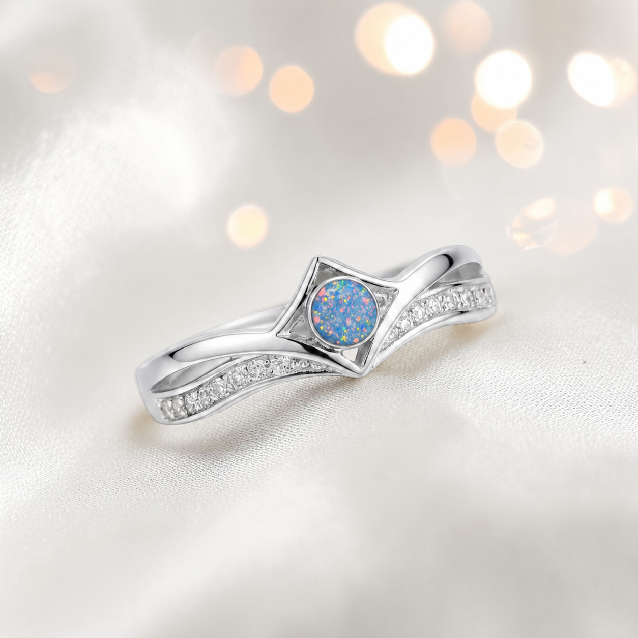 Keepsake Memorial Silver Forever Ashes Ring in Baby Blue - Handcrafted in the UK