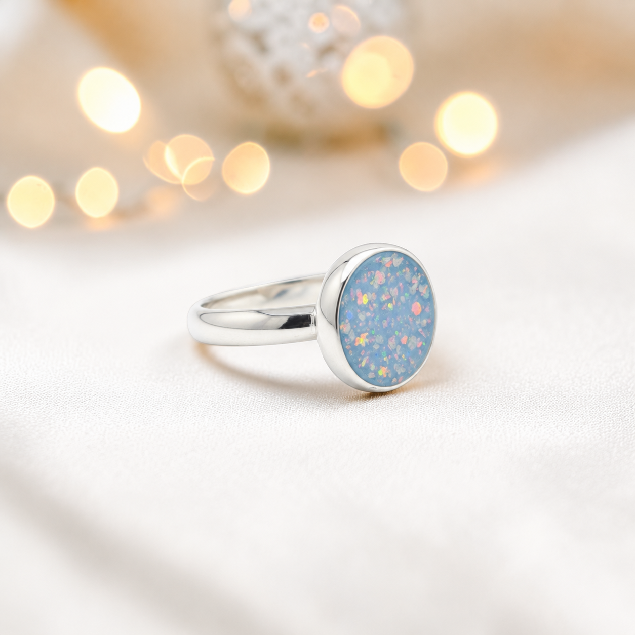 Keepsake Memorial Silver Gabrielle Ashes Ring in Baby Blue  - Handcrafted in the UK