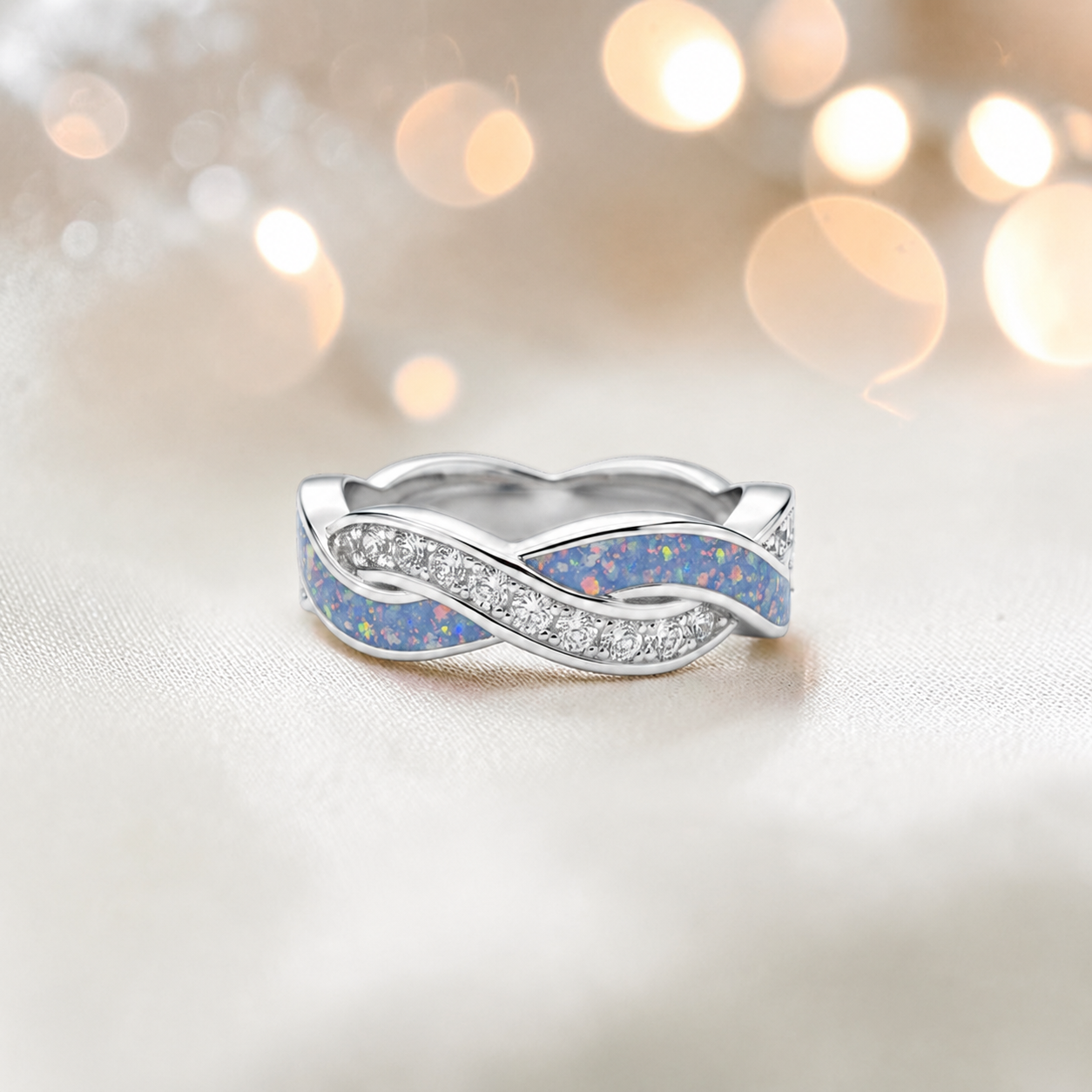 Keepsake Memorial Silver grace Ashes Ring in Baby Blue - Handcrafted in the UK 