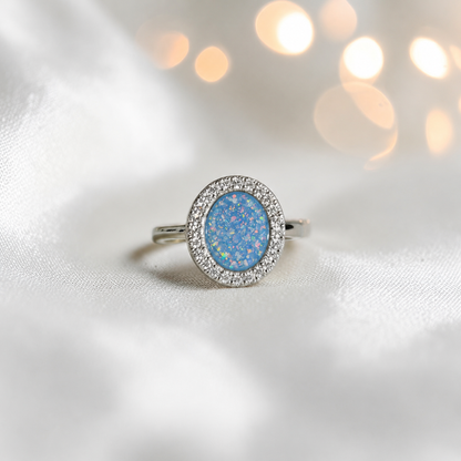 Keepsake Memorial Silver Halo Ashes Ring in Baby Blue - Handcrafted in the UK