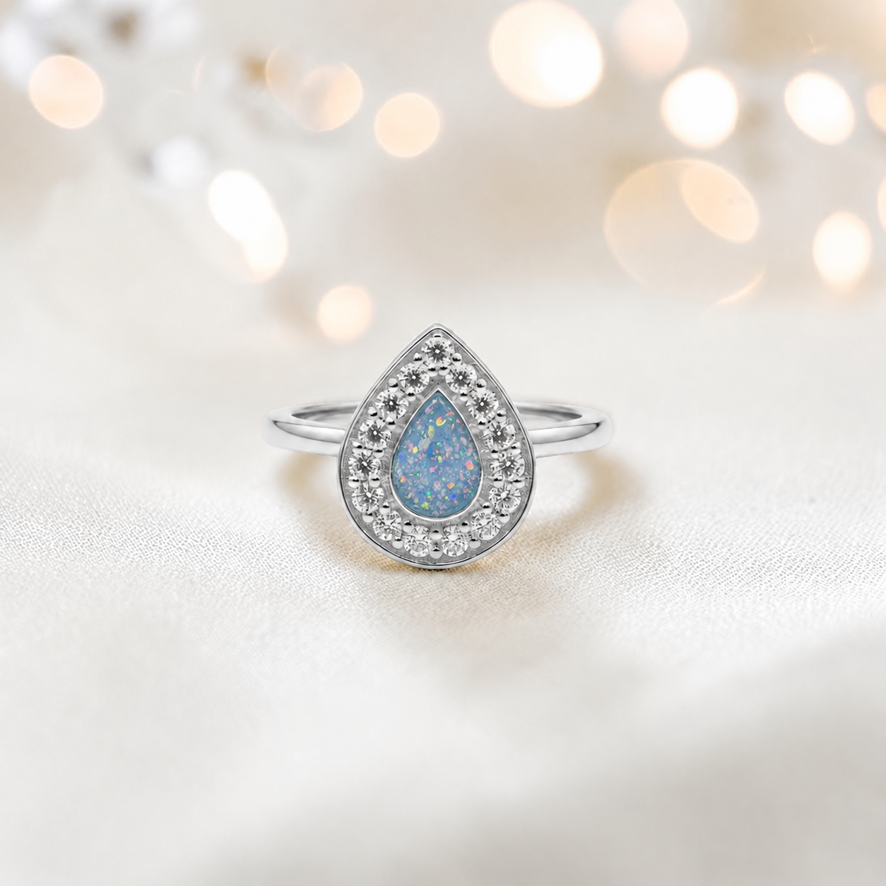 Keepsake Memorial Silver Helena Teardrop Ashes Ring in Baby Blue — handcrafted in Lancashire, UK