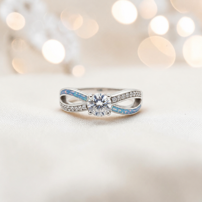Keepsake Memorial Silver Infinity Ashes Ring in baby blue  - Handcrafted in the UK 
