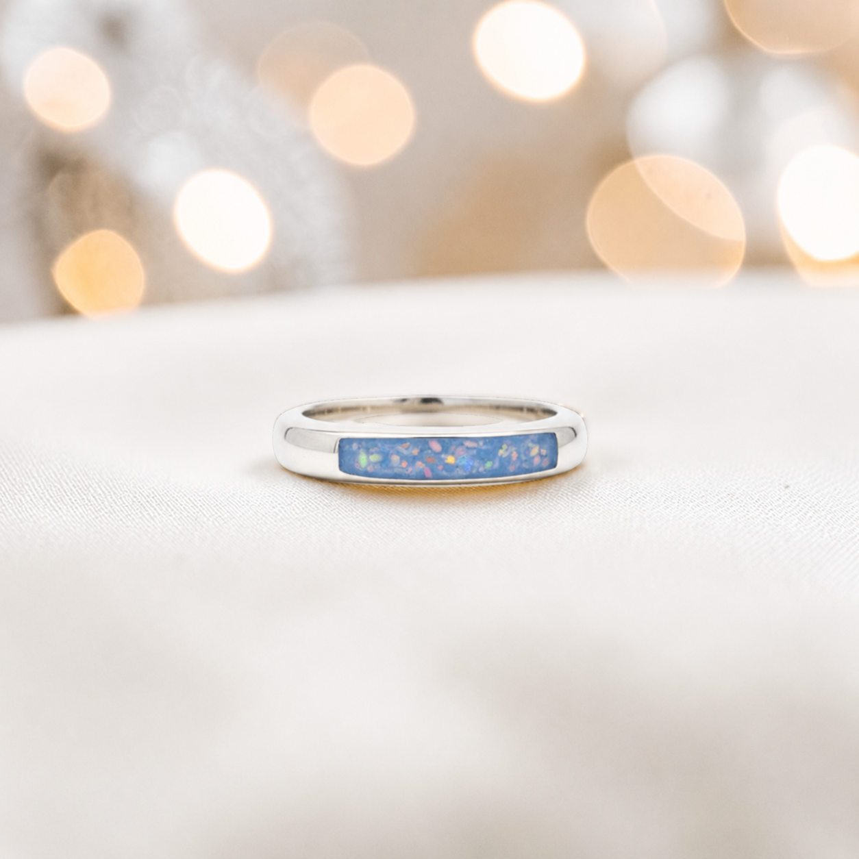 Keepsake Memorial Iris wishbone ashes ring in baby blue, handcrafted in Lancashire 