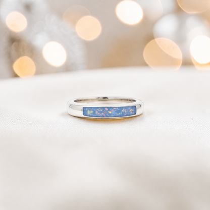 Keepsake Memorial Iris wishbone ashes ring in baby blue, handcrafted in Lancashire 