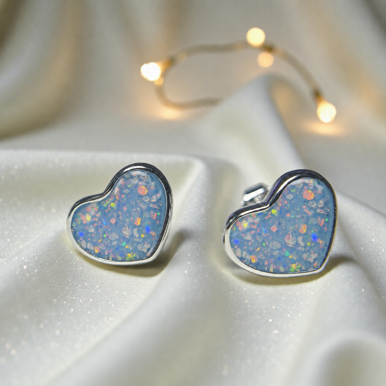 Keepsake Memorial Sterling Silver Heart Ashes Earrings Luna Grace in Baby Blue - Handcrafted in the UK