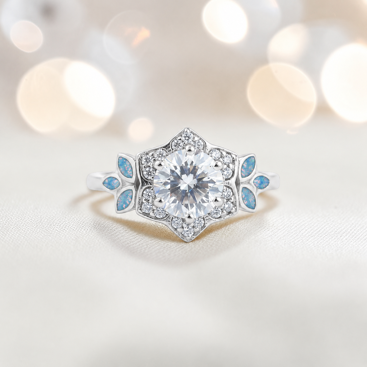 Keepsake Memorial Silver Olivia Ashes Ring in baby blue - Handcrafted in the UK