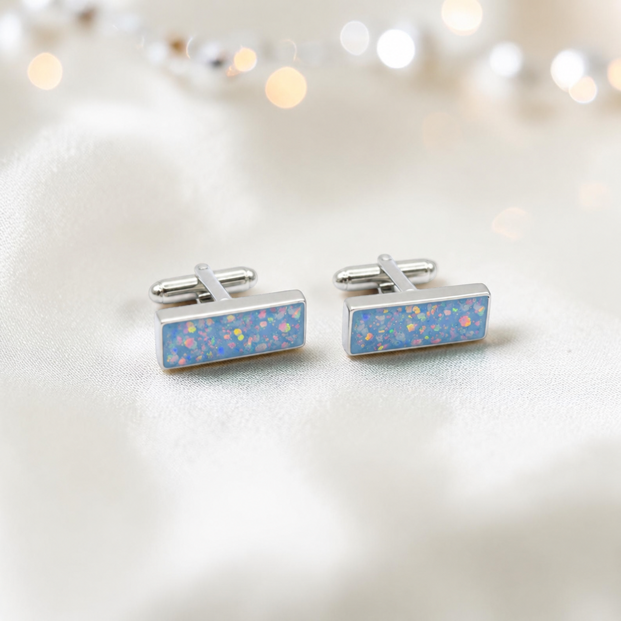 Baby blue Pillar sterling silver memorial ashes cufflinks, handcrafted in Lancashire UK