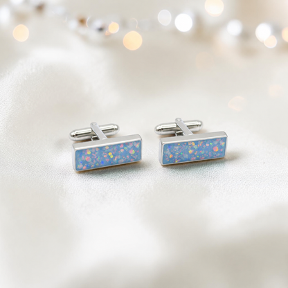Baby blue Pillar sterling silver memorial ashes cufflinks, handcrafted in Lancashire UK