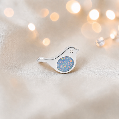Keepsake memorial silver Robin  ashes charm, in baby blue, handcrafted in Lancashire, UK
