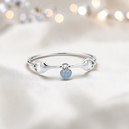 Silver Rocket snaffle bit ashes bangle in baby blue,  handcrafted in Lancashire UK - by Keepsake Memorial Jewellery