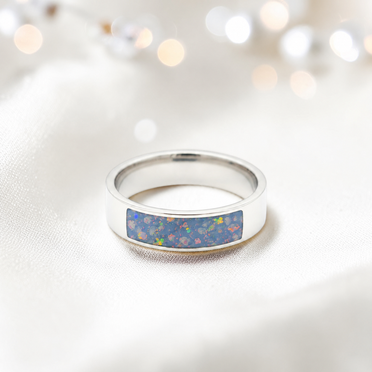Baby blue Solace men's sterling silver ring, handcrafted in Lancashire UK by Keepsake Memorial Jewellery