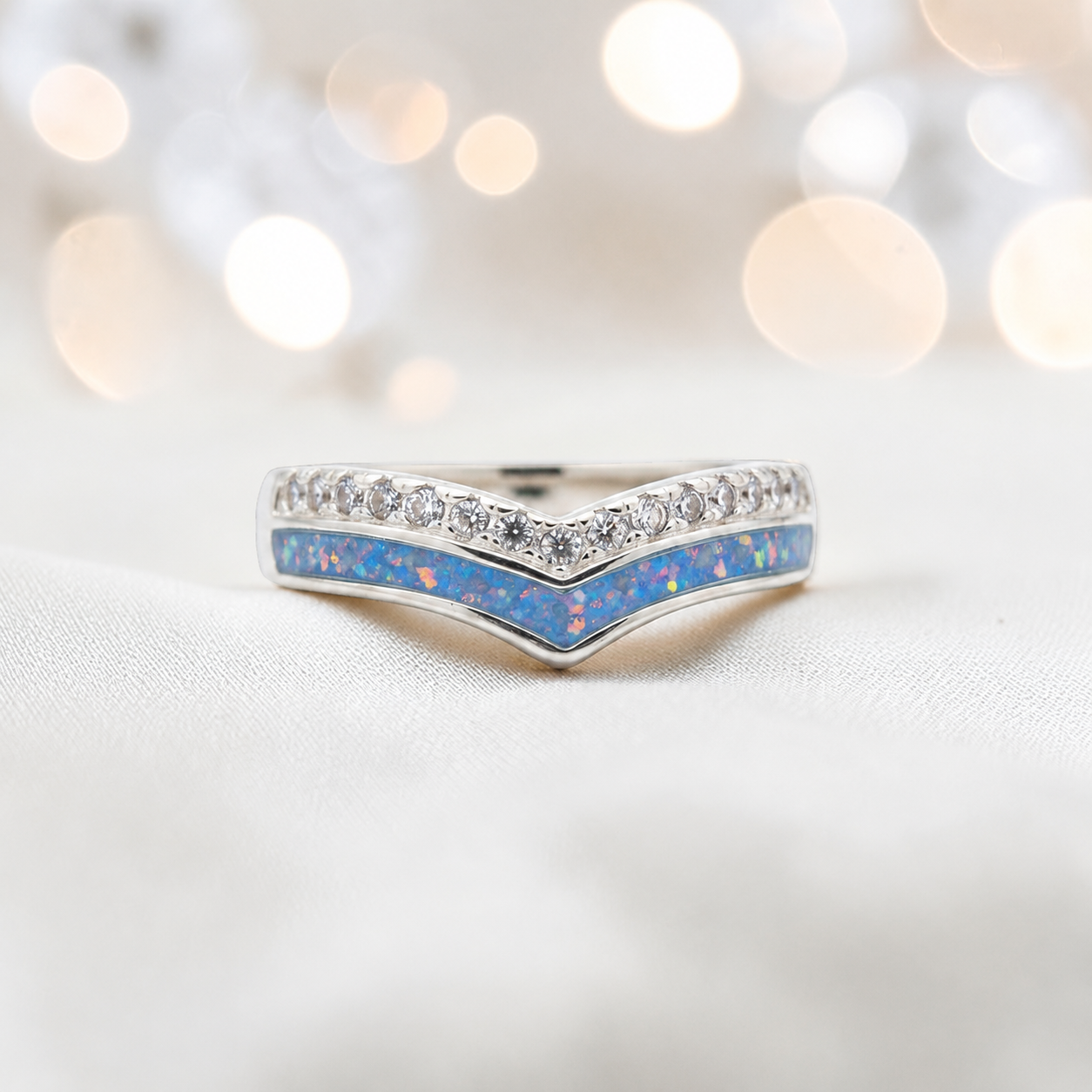 Keepsake Memorial Silver Sophia Ashes Ring in baby blue - Handcrafted in the UK