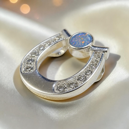 Sparkle horseshoe ashes pendant in baby blue,  handcrafted in Lancashire UK - by Keepsake Memorial Jewellery