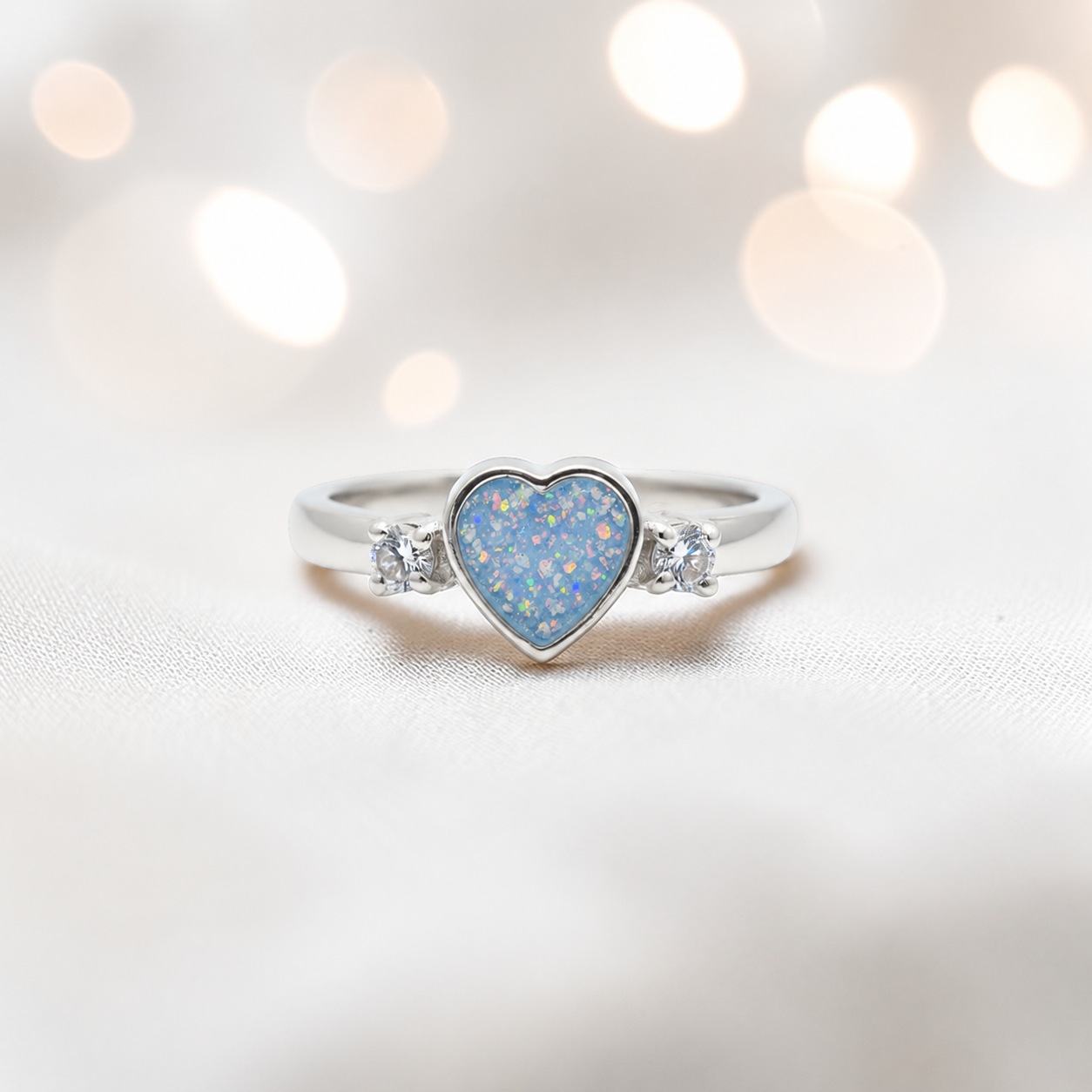 Valentina Ring — silver heart ashes memorial ring, in baby blue, handcrafted in the UK