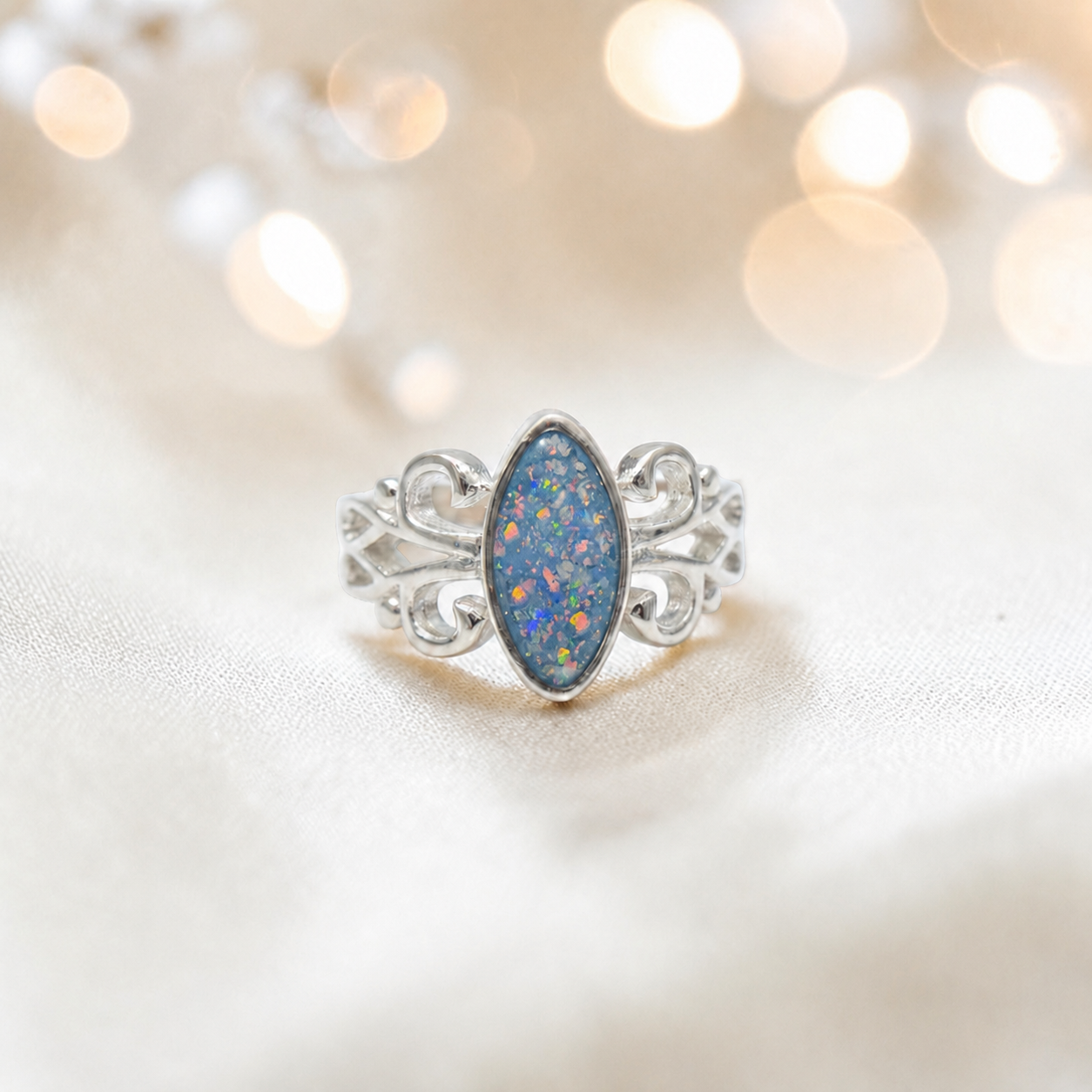 Keepsake Memorial Silver Willow Ashes Ring in bay Blue - Handcrafted in the UK