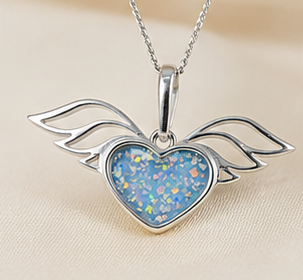 Keepsake Memorial Silver Ladies Winged Heart Ashes Pendant - Sirius