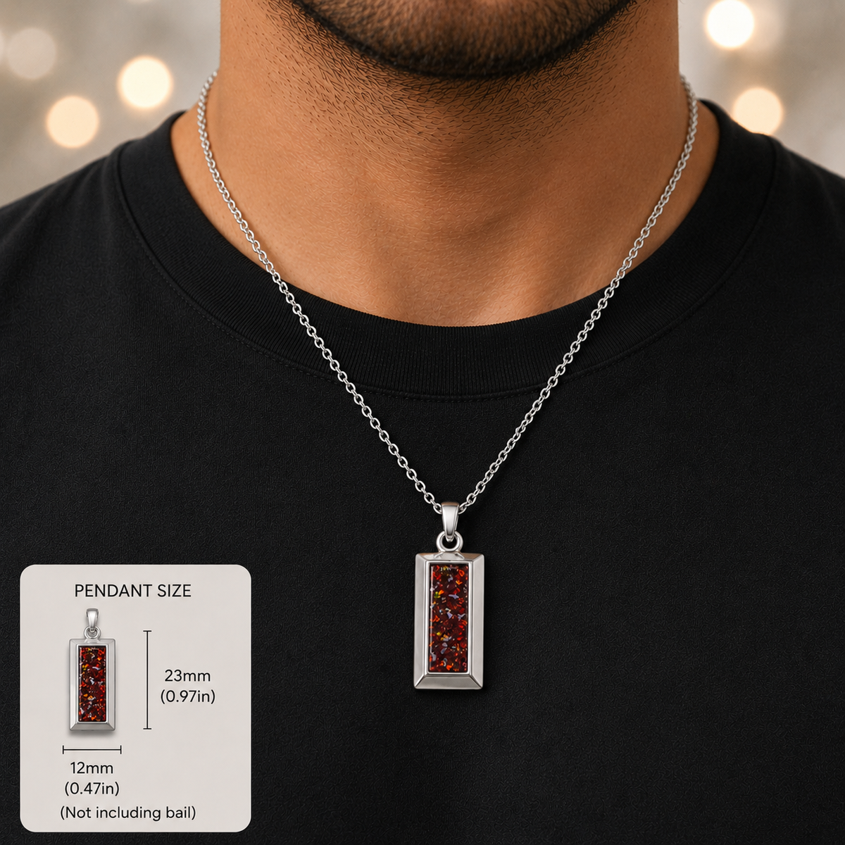 Copper mocha Bastion men's sterling silver 3D bar memorial pendant, handcrafted in Lancashire UK by Keepsake Memorial Jewellery