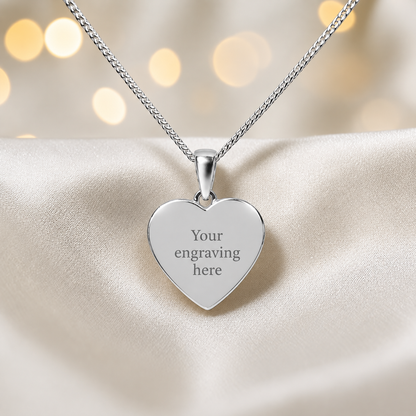 keepsake memorial silver ashes heart pendant engraved, handcrafted in Lancashire