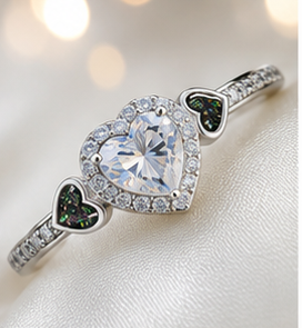Keepsake Memorial Silver Ladies Heart Cluster Ring - Opaline