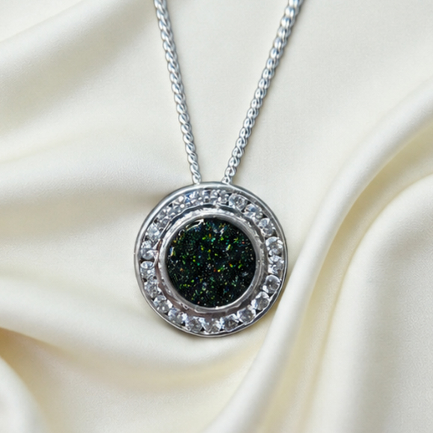 Keepsake Memorial  Silver Ladies Sparkling Round Ashes Pendant - Alderan