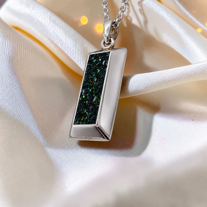 Black flame Bastion men's sterling silver 3D bar memorial pendant, handcrafted in Lancashire UK by Keepsake Memorial Jewellery