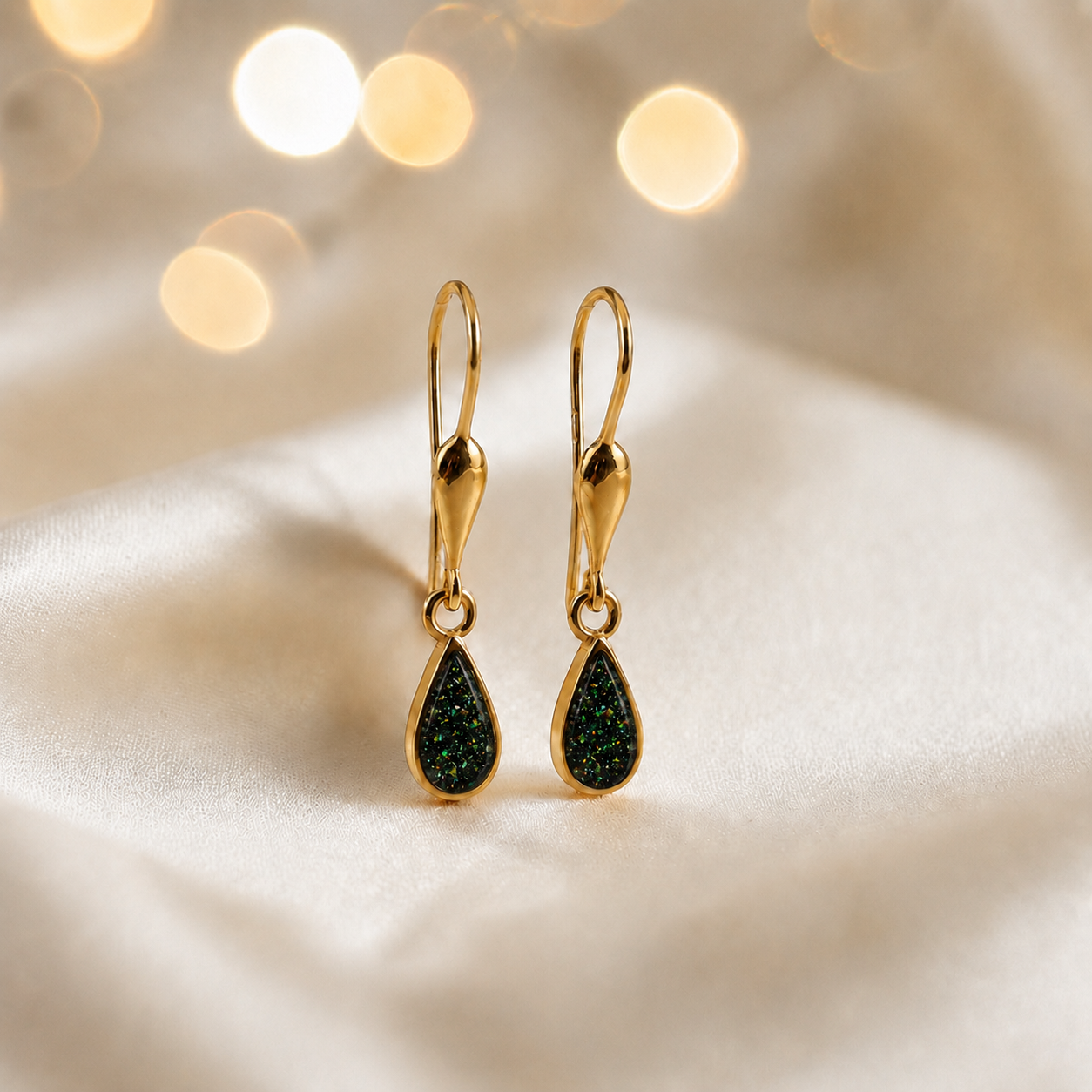 Black Flame Calla 9ct gold drop memorial earrings, handcrafted in Lancashire, UK – by Keepsake Memorial Jewellery