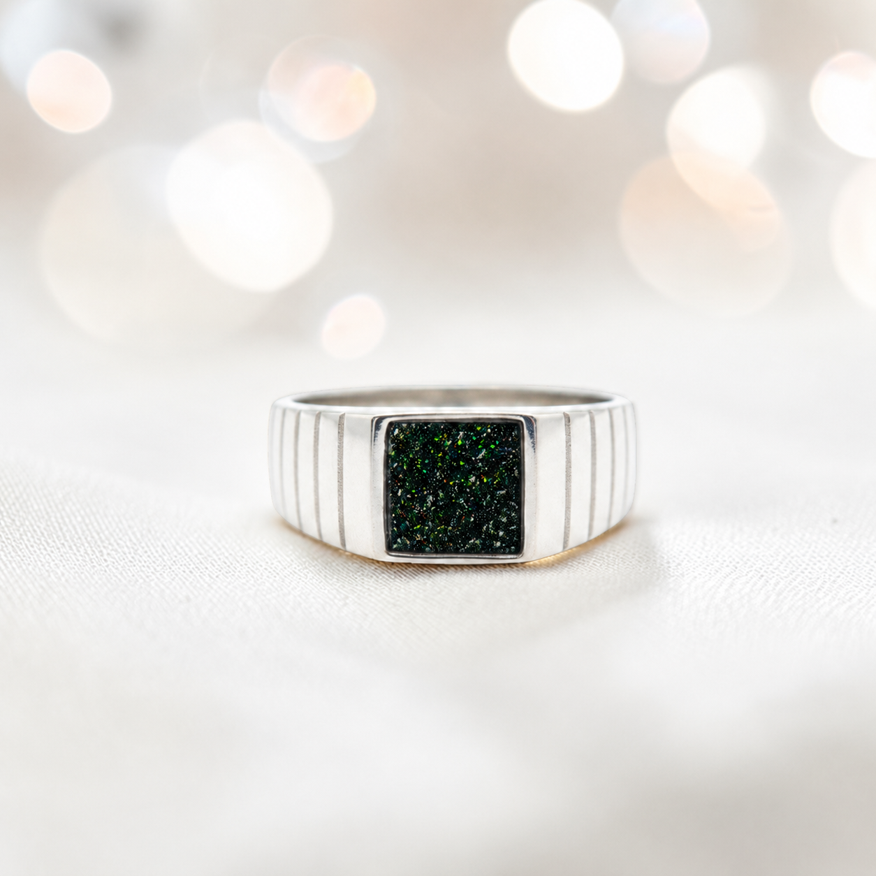  Black flame Echo men's sterling silver memorial signet ring, handcrafted in Lancashire UK by Keepsake Memorial Jewellery