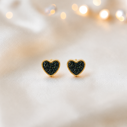Black Flame Eve 9ct gold heart earrings, handcrafted in Lancashire, UK – by Keepsake Memorial Jewellery