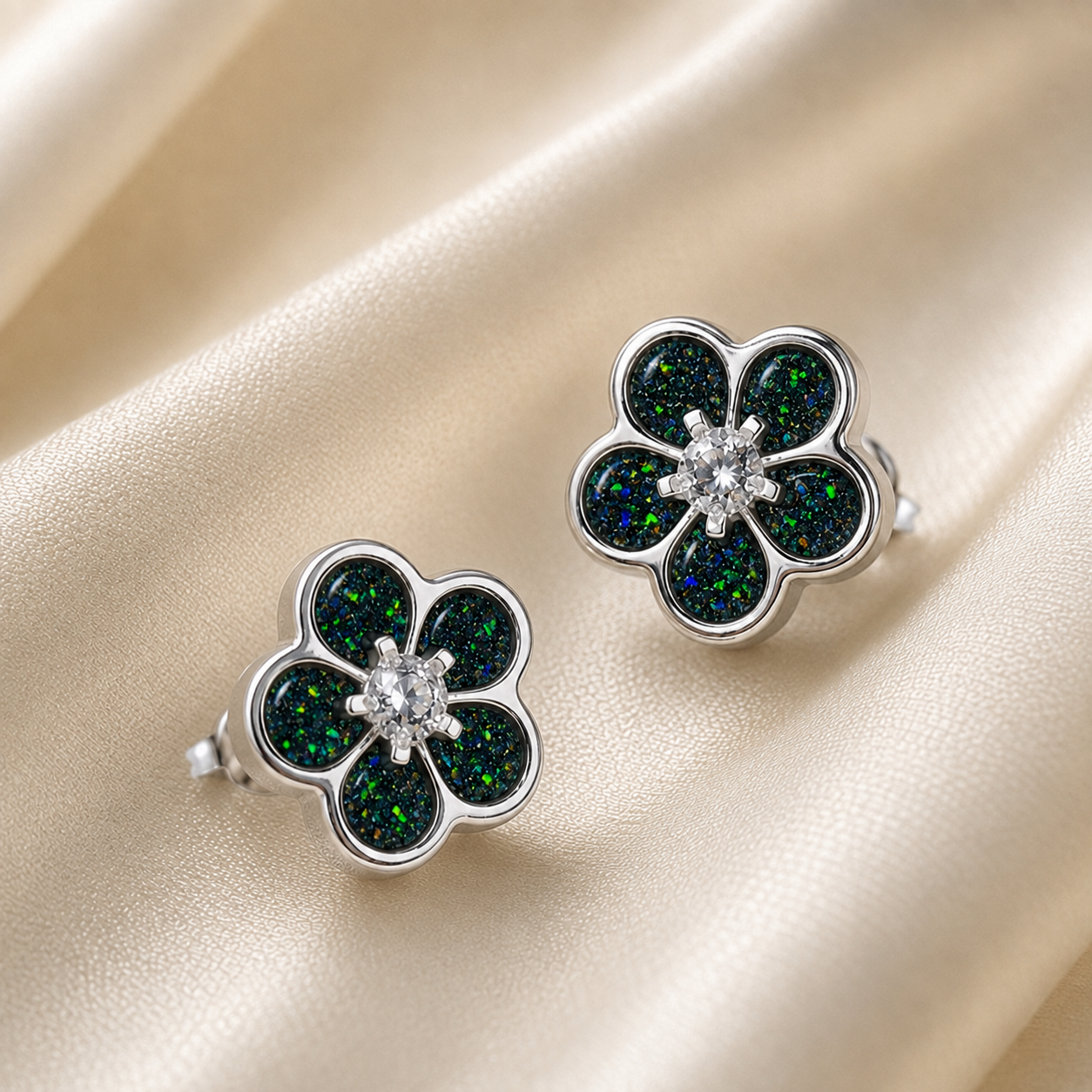 925 Sterling Silver Forget me not earrings black flame- Keepsake Memorial Jewellery
