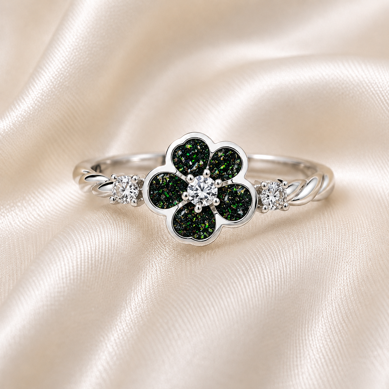 Black flame Forget Me Not memorial ring in 925 sterling silver – Keepsake Memorial Jewellery