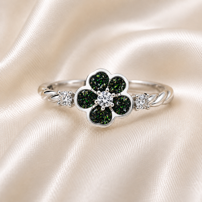 Black flame Forget Me Not memorial ring in 925 sterling silver – Keepsake Memorial Jewellery