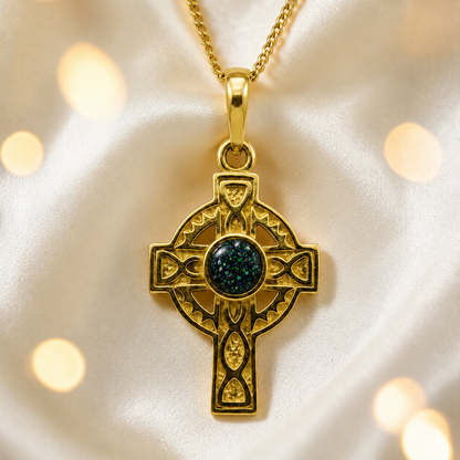 Black flame Gael Cross 9ct gold pendant, handcrafted in Lancashire UK – by Keepsake Memorial Jewellery