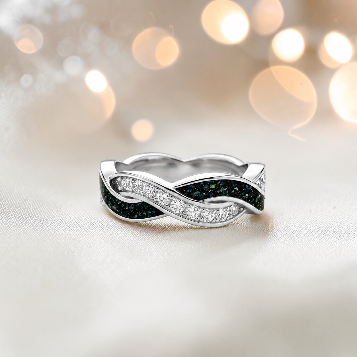 Keepsake Memorial silver Grace and ring, in black flame, handcrafted in Lancashire, UK