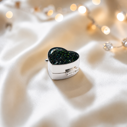 Sterling silver ashes heart trinket box in black flame, handcrafted in Lancashire, UK - by Keepsake Memorial Jewellery