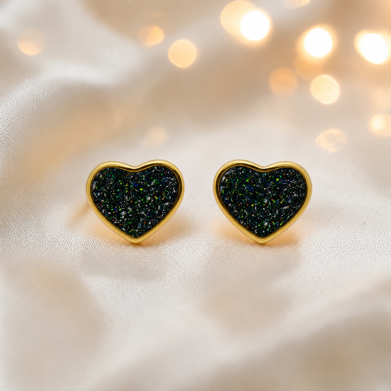 Black Flame Helene 9ct gold heart earrings, handcrafted in Lancashire, UK – by Keepsake Memorial Jewellery