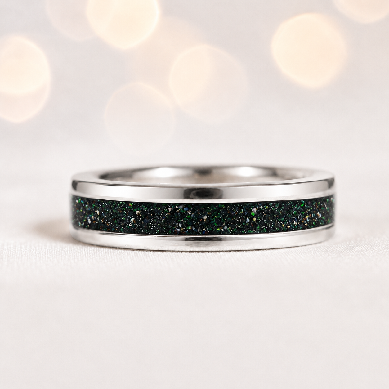 Black flame Horizon unisex sterling silver channel memorial band ring, 5.5mm wide, handcrafted in Lancashire UK by Keepsake Memorial Jewellery