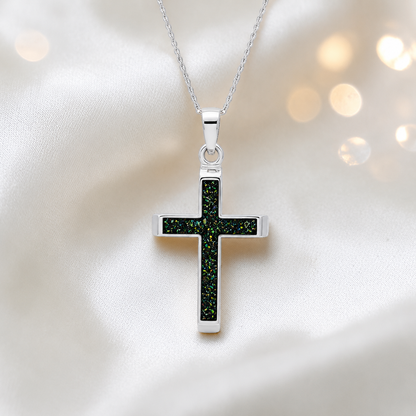 Black Flame Legacy men's sterling silver 3D cross memorial pendant, 29mm, handcrafted in Lancashire UK by Keepsake Memorial Jewellery