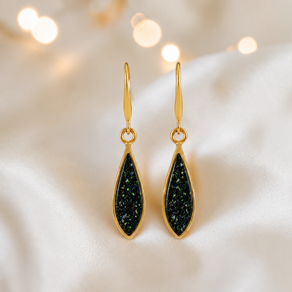 Black Flame Luz 9ct gold tear drop earrings, handcrafted in Lancashire, UK – by Keepsake Memorial Jewellery