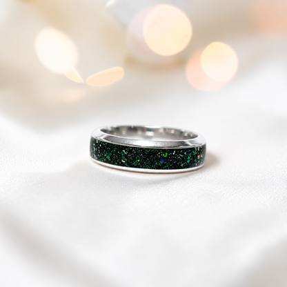 Black flame Obsidian men's sterling silver wide channel memorial band ring, 6mm wide, handcrafted in Lancashire UK by Keepsake Memorial Jewellery