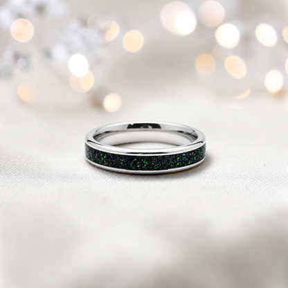 Black flame Ridge unisex stainless steel channel memorial ring, handcrafted in Lancashire UK by Keepsake Memorial Jewellery