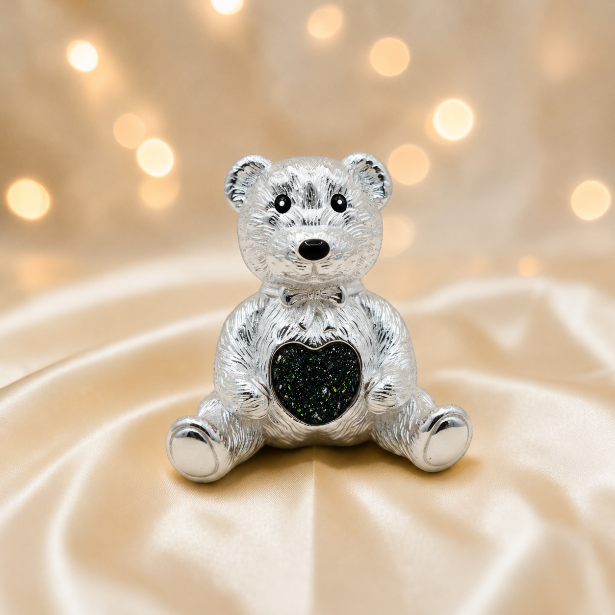 Stainless steel ted memorial bear,  in black flame, handcrafted in Lancashire UK - by Keepsake Memorial Jewellery